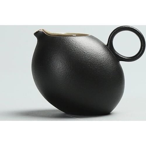 Zen style black stone glaze fair cup black pottery tea distributor Japanese kungfu tea set coarse pottery tea distributor