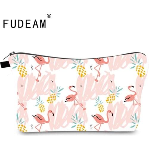 FUDEAM Polyester Flamingo Printing Pattern Portable Women Travel Storage Bag Toiletries Organize Cute Cosmetic Bag Make Up Bag