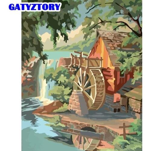 GATYZTORY Coloring By Number Forest Waterwheellandscape Kits Home Decoration Pictures Painting By Number Handpainted Art Gift