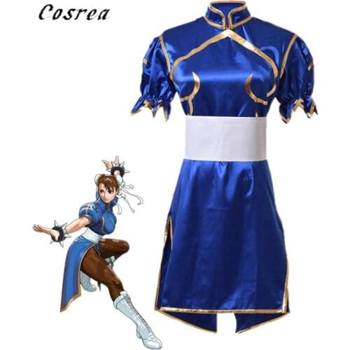Games Chun Li Cosplay Costumes Halloween Party Blue Dress Belt Headgear With Women Girls Clothes