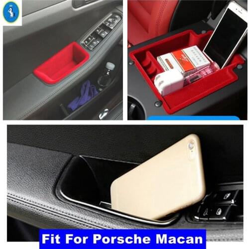 Interior Refit Kit Front Door / Armrest Storage Container Multifunction Box Phone Tray Accessory For Porsche Macan 2014 - 2020