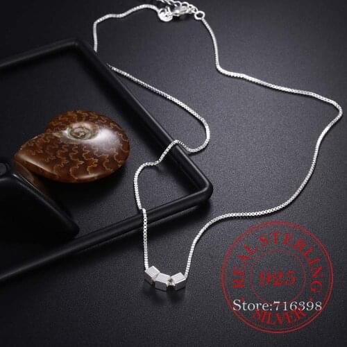 Hot New 925 Sterling Silver Three Square Necklace Female Korean Small Fresh Geometric Square Pendant Necklace for Women Jewelry