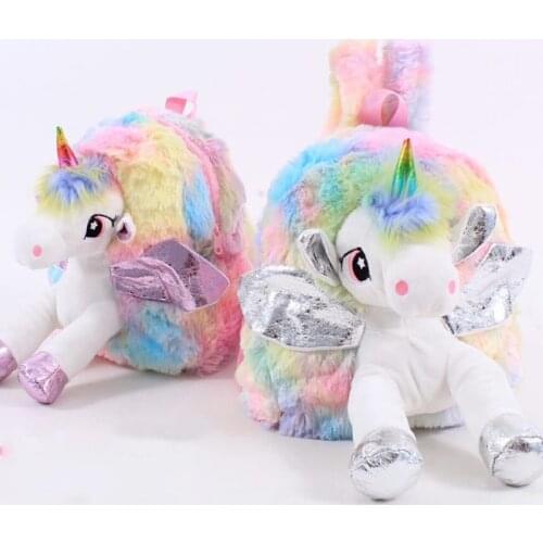 Baby Girl Unicorn Fur Backpack Cute Children Zipper Schoolbag Mini Kid Toy Doll Backpack For Kidergarten New Plush Bag