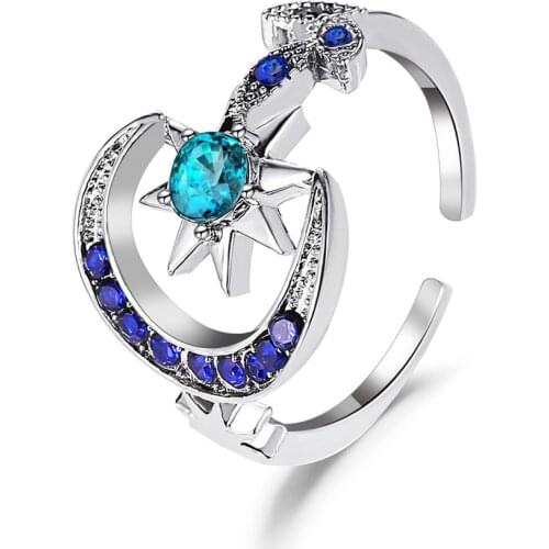 Fashion Crystal Moon Star Wedding Rings For Women Punk Adjustable Open Finger Rings Luxury Engagement RIngs Jewelry Girl Gifts