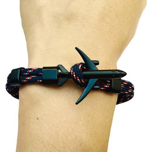 CUTEECO 2019 New Fashion Plane Anchor Bracelets Men Charm Chain 550 Paracord Bracelet Jewelry Male Wrap Metal Sport Anchor Hooks