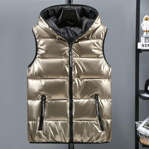 Size 5XL 6XL 2021 New Winter Men Bright Vest Hooded Warm Thicken Waistcoat Cotton-Padded Solid Color Waterproof Male Streetwear