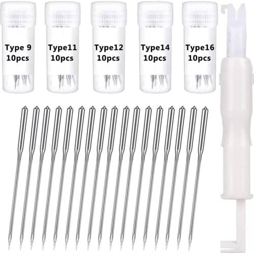 Nonvor 50Pcs Silver Sewing Machine Needle Assorted Kit with Needle Threader 5 Types Sharp Universal Point for Sewing Machine