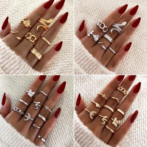 Bohemia Geometric Rings Sets Crystal Star Moon Butterfly Knuckle Finger Ring Set For Women Fashion Jewelry