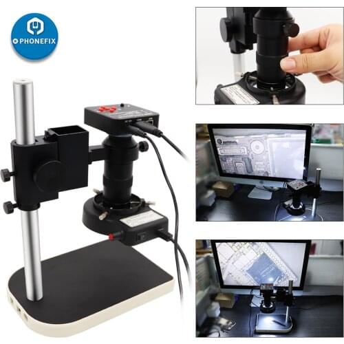 Digital Video Microscope Set Small Stand Holder 14MP HDMI VGA HD USB 180X C-Mount 0.5X Lens for PCB Repair Soldering Microscope