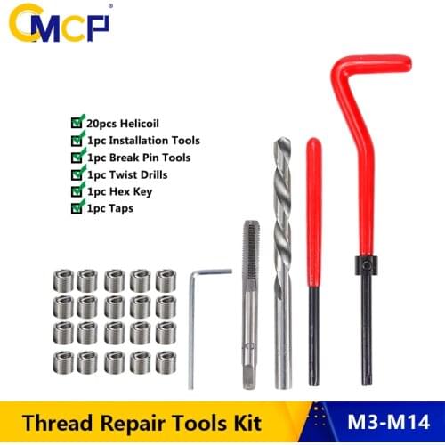 CMCP 25pcs Thread Repair Kit M3/M4/M5/M6/M7/M8/M10/M12/M14 Screw Thread Inserts For Restoring Damaged Threads Repair Tools