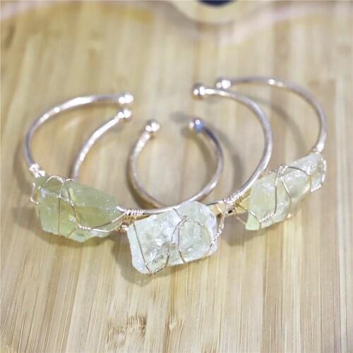 Natural Fluorite Stone Chunky Beads Open Cuff Bangles Women Amethysts Quartz Chip Beads Wire Wrap Gold Copper Bracelet Jewelry
