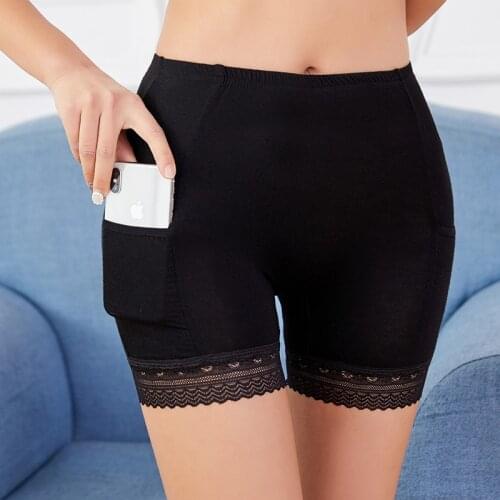 New Modal with Pocket Women Safety Shorts Summer Ladies Underwear Lace Middle Waist Safety Short Pants Seamless Boxer Shorty