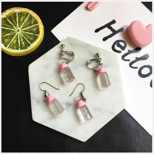 New Fashion Creative Simulation of Baby Pink milk bottle Earrings Cute Handmade Earrings Womens Jewelry Tassel Earrings