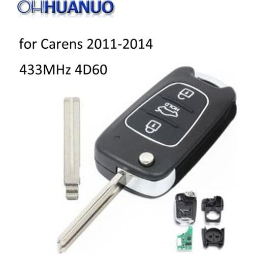 Upgraded Flip Remote Key Fob 3 Button 433MHz ID46 chip for Kia Carens 2011-2014