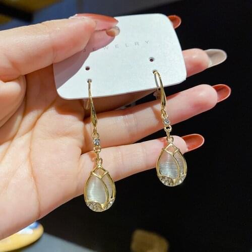 Autumn and Winter Long Opal Tulip Earrings Female Super Fairy Korean Earrings Fashion Jewelry 2021 Pendant Earrings For Women