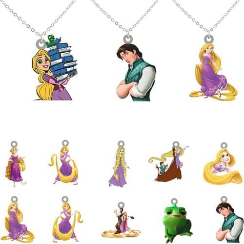 Disney Enchanted Pattern Necklace Beautiful Princess Giselle And Prince Edward Necklace Cartoon Acrylic Epoxy Jewelry