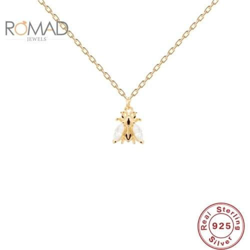 ROMAD Cute Bee Geometry Pendant Necklaces For Women 925 Sterling Silver Clavicle Necklace Fashion Jewelry Bijoux Femme