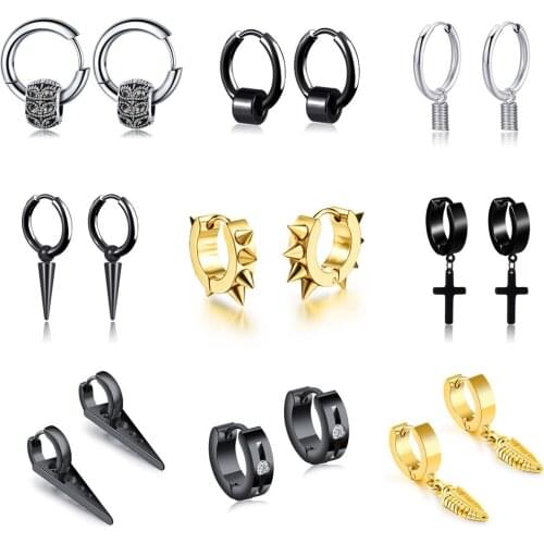 Punk stainless steel cross Zircon earrings for men women 2020 vintage charms gold hoop piercing ear jewelry accesories wholesale