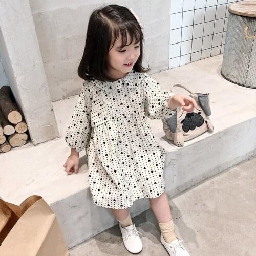 Dulce Amor Kids Dresses For Girls Fashion Spring Summer Long Sleeve Love Heart Print Casual Dress Elegant Girls Clothing