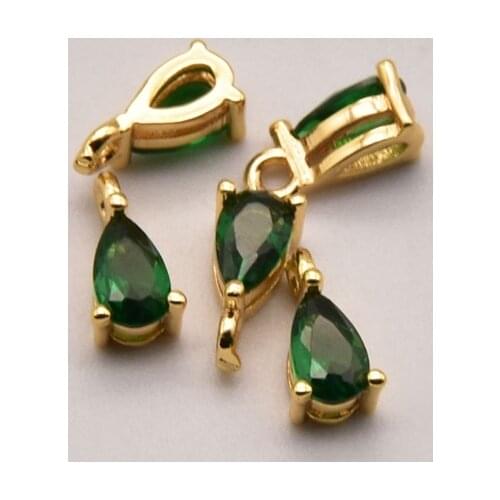 10Pcs/Lot 8mm*4mm 18K Brass Gold Plated Pendant With Emeralds Gemstone Bulk Jewelry Earring Findings Craft Supplies JA0400