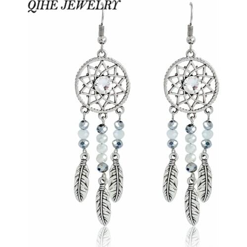 QIHE JEWELRY Dreamcatcher earrings Ancient silver color dream catcher earrings Long earring Dreamcatcher jewelry oorbellen