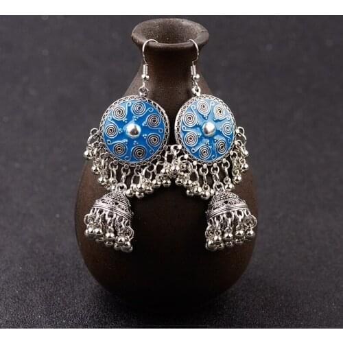 2020 Pink Round Jhumka Gypsy Indian Earrings For Women 6 Color Silver Color Bells Ladies Earrings Egypt Oorbellen HXE086
