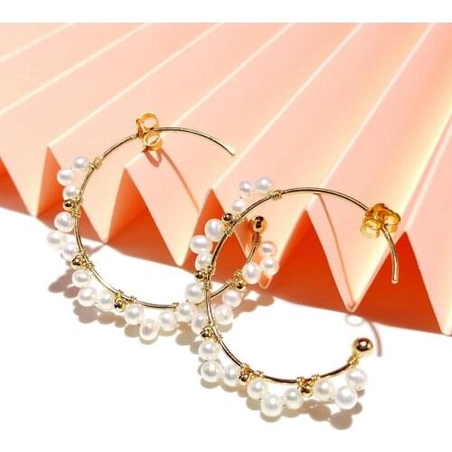 Lii Ji Natural Freshwater Pearl 925 Sterling Silver Gold Plated Hoop Earrings