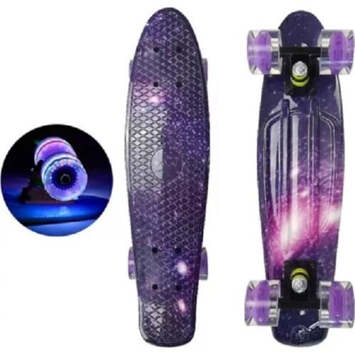22 Inch Flash Wheel Penny Board Gradient Cruiser Skate Board Glass Fiber Deck Portable Sport Fish Board Outdoor Skate Scooter