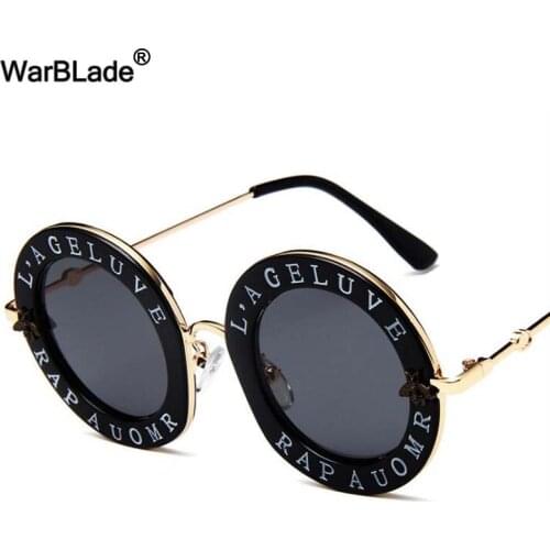 WarBLade Retro Round Sunglasses Fashion Brand Designer English Letters Little Bee Sun Glasses For Men Women Metal Frame Glasses