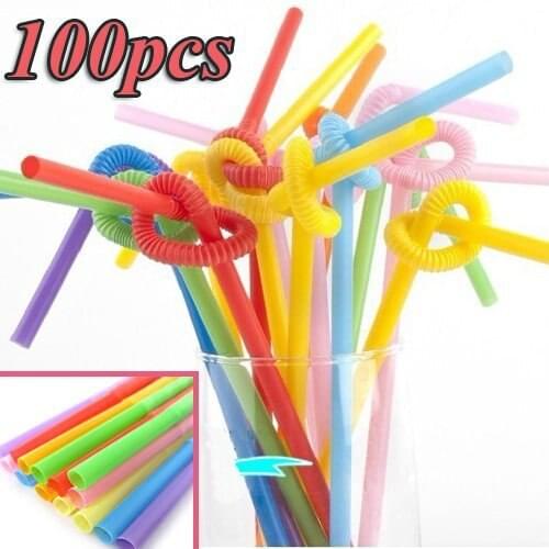 Special Offer Top Fashion Beige Decor Decoration 100pcs Multicolor Long Bendy Drinking Straws Home Bar Cocktail Drink