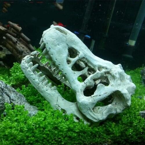 Resin Artificial Dinosaur Skull Aquarium Decoration Fish Tank Dinosaur Head Ornament House Cave Decor For Fish Turtle Repitle