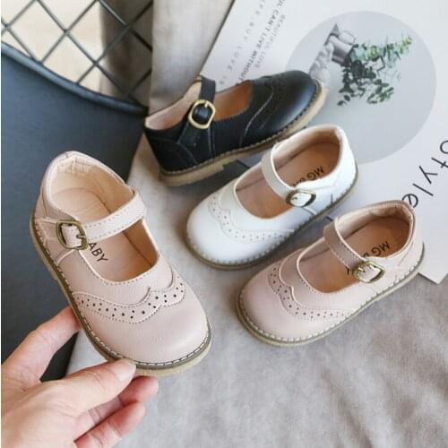 High quality children leather Solid shoes kids footwear girls vintage single shoes school flat shoes