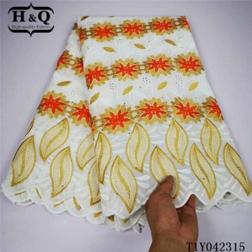 H&Q high quality 100% cotton embroidery swiss voile laces with stones french mesh tulle newest african dry lace fabrics 5 yards