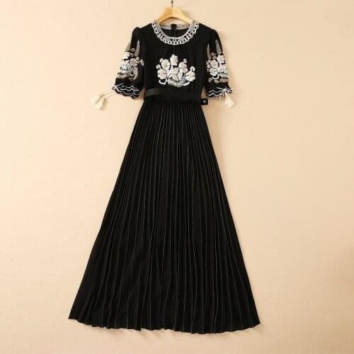 European and American womens wear for summer 2021 Fringed with short sleeves Fashion embroidered patchwork pleated dress