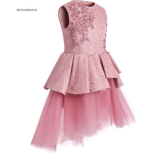 High Quality High Low Lace Ruffle Flower Girl Dresses 2019 Girls Pageant Dress Short Front and Long Back Dress for Girls vestido