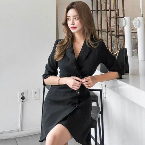 Big Size White Blazer Dress Women Half Sleeve Mini OL Work Office Ladies Dress Solid Slim Singer Button Bodycon Womens Dresses