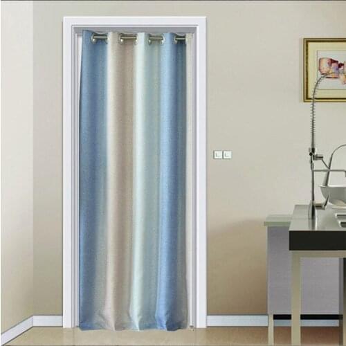 1PC Panel Rings Gradient Blue Stripe Stitching Door Curtain Modern Insulation Blackout Kitchen Door Door Way Drapes *VT