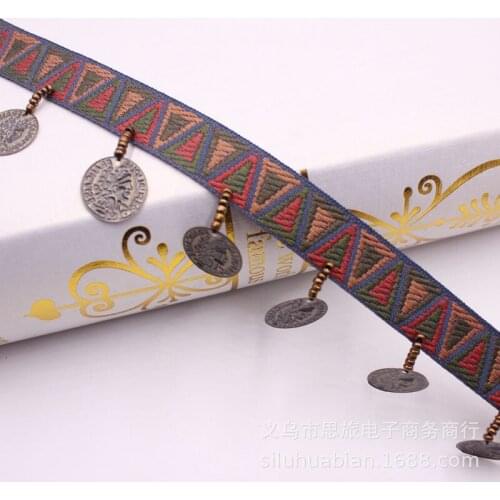 1 yards Ethnic Style Sequins Beads Tassels Lace Knitting Ribbon DIY Craft Luggage Clothing Sewing Accessories Decoration