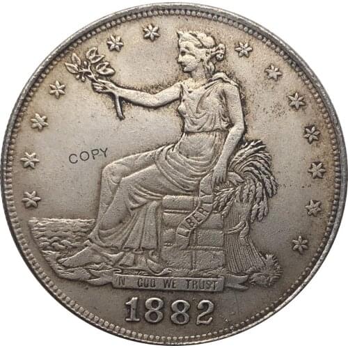 United States America 1882 1 Trade One Dollar US In God We Trust 420 Grains 900 Fine Cupronickel Silver Plated Copy Coin