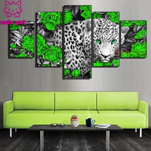 Animal Cross Stitch DIY Diamond Painting Flower and leopard DIY Full Square Diamond Decor Gift 5d Diamond Embroidery Mosaic 5PCS