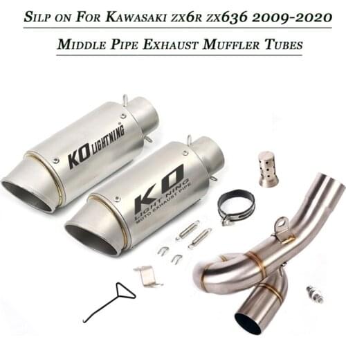 50.8mm Motorcycle Middle Link Pipe Connect Exhaust Muffler Tubes Set System Silp on for Kawasaki ZX-6R ZX636 2009-2020