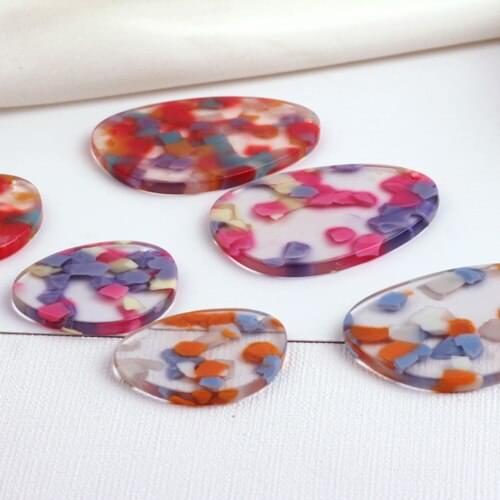 6pcs Fashion Colorful World Color Granular Acetate Plate Material Oval Vintage Statement Earings For Girls Jewelry Accessories