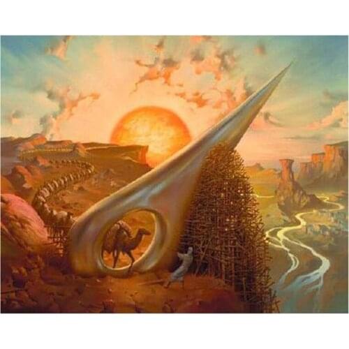 5D DIY Full Round Diamond Painting Russian Artist Vladimir Kush Colorful Sky Landscape Cross Stitch Embroidery Home Decor Y506
