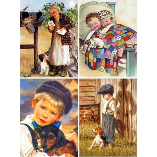 Diy5D diamond embroidery "boy farm dog" pattern full circle/full square rhinestone cross stitch handmade art decoration gift