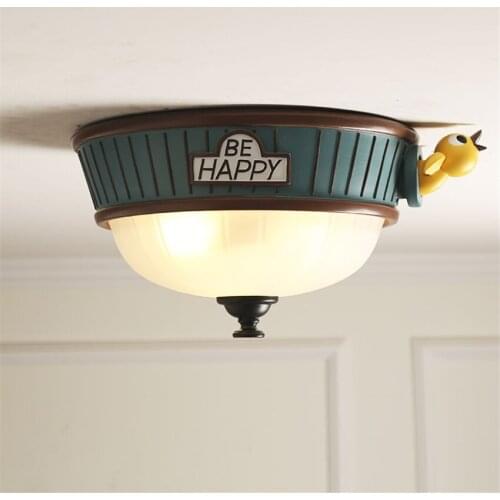 American Early Riser Bird Ceiling Lights Children Study Round Glass Ceiling Lamps Living Room Nordic Boys Girls Bedroom Lighting