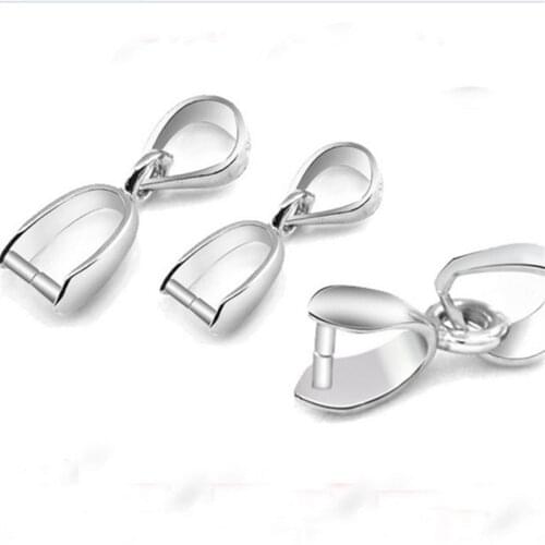 Free shipping 100PCS SizeS/M/L 925 Sterling Silver Findings Bail Connector Bale Pinch Clasp 925 Silver Pendant Fittings Bail