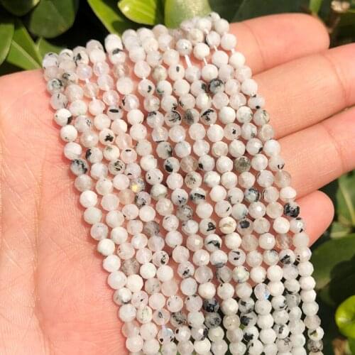 Natural Beads Faceted 2/3/4mm Small Tiny Black Spot Moonstone New DIY Beads For Jewelry Making Bracelet Necklace 15inches