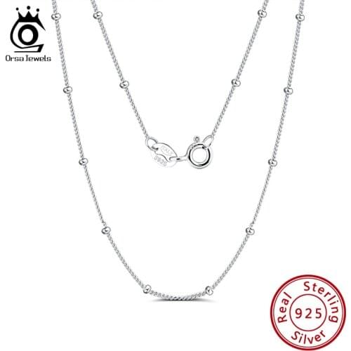 ORSA JEWELS Pure 925 Side Chain With Small Ball 45CM Length Chain Simple Fashion Women Sterling Silver Jewelry Accessory SC22