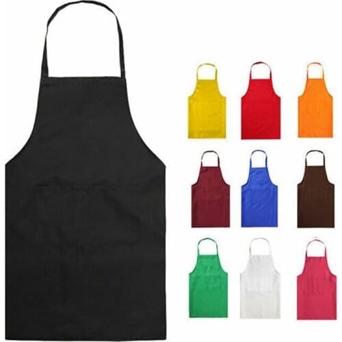 Black Plain Halter Neck Apron Waiter Baker Chefs Full Bib Apron Kitchen Pocket