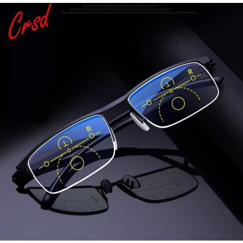 CRSD Multifocal Progressive Reading Glasses Men Women Anti Blue UV Presbyopic Glasses Half Frame Automatic Adjustment Eyewear